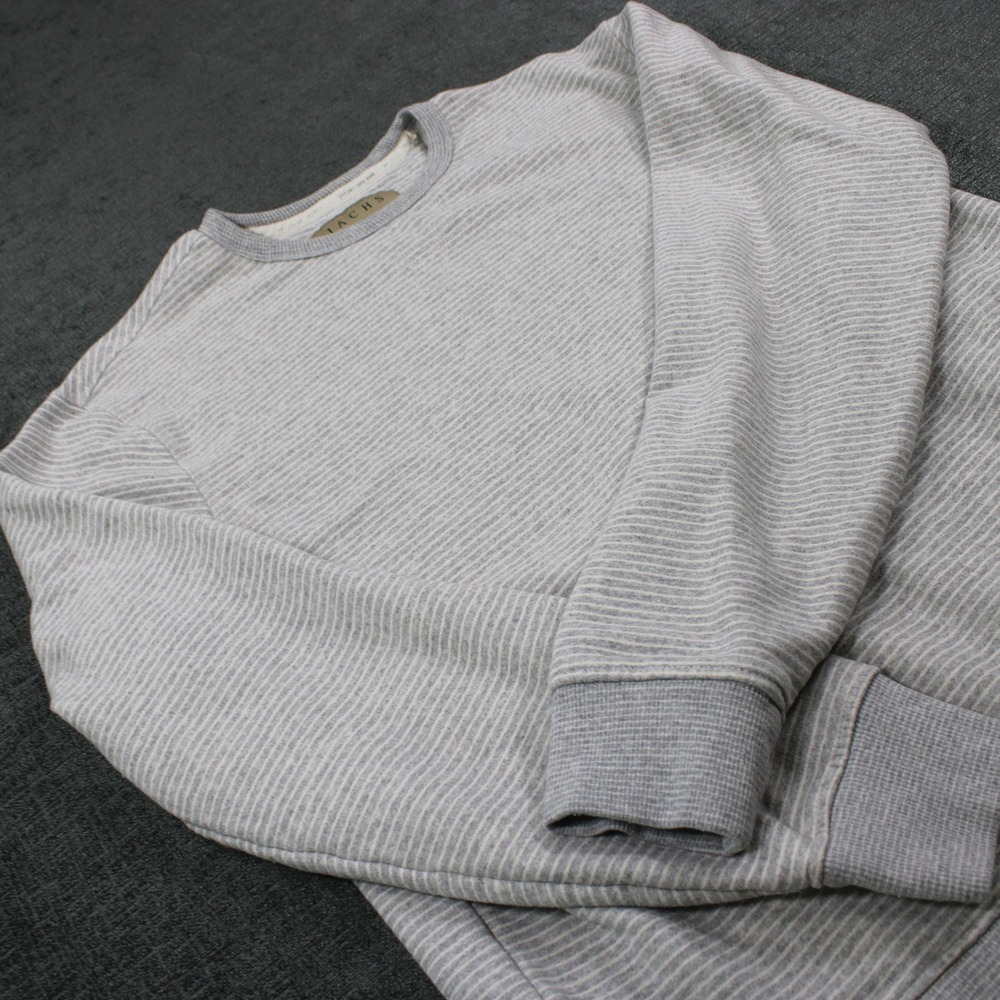 Jachs New York Mens Gray Striped Recycled Fleece Crewneck Sweatshirt Large